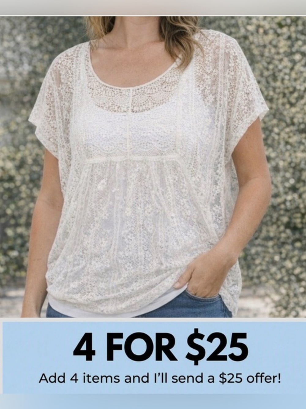 Collection Pimkie Boho White Lace Overlay Blouse Size XS